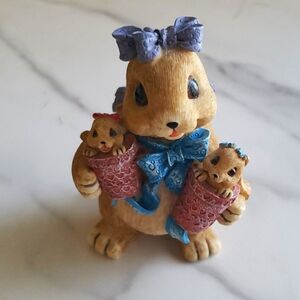 1998 Mervyn's Figure of a Mother Rabbit Holding Fraternal Twins in Flower Pots